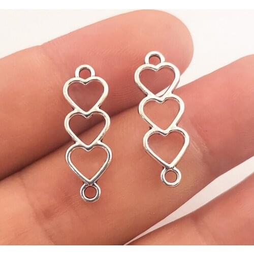 JINDINSP 20pcs 24x8mm Antique Silver Color Hollow Heart Connector Charms For Jewelry Making DIY Jewelry Findings