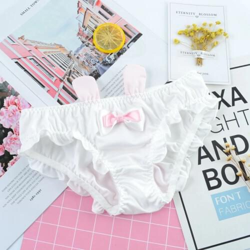 Leechee Milk silk panties Japanese cute rabbit ears girl ruffle bow low waist briefs womens breathable Kawaii seamless panties