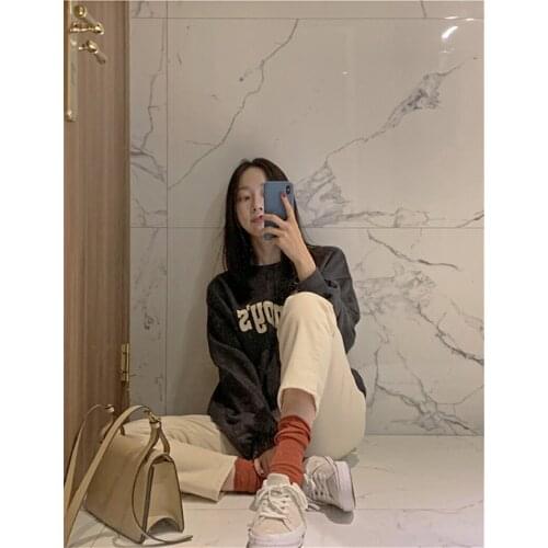 LMQ NEW Basic Pullovers Hoodie Round Neck Letter Embroidery Harajuku Oversize Sweatshirts Women Korean Loose Casual Fashion Tops