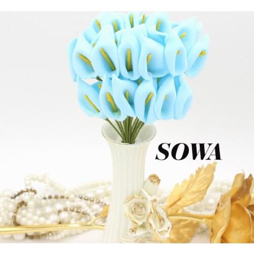 Fashion 2.5cm Head 144pcs/lot Light Blue PE Foam Handmade Calla Lily Flower Wedding Bouquet Artificial Decoration Free Shipping
