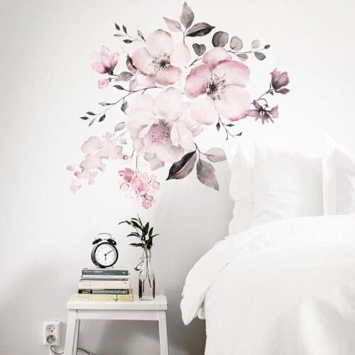 Flower Wall Sticker 30*90cm Watercolor Pink Flower Cluster Home Background Decoration Can Be Removed