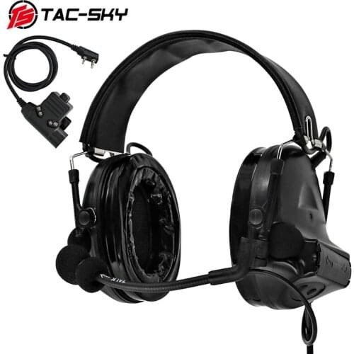 TAC-SKY U94 Kenwood plug PTT + COMTAC II silicone earmuffs outdoor hunting sports noise reduction pickup tactical headset BK