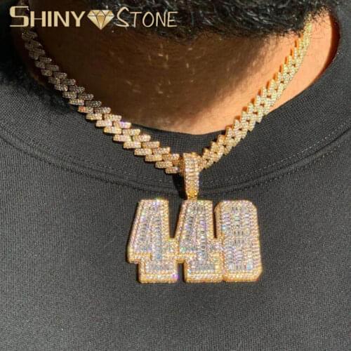 2021 New Baguette CZ Numbers Charm Necklaces Pendant Rope Chain For Men Women Full Iced Out Bling Cubic Zircon Hiphop Jewelry