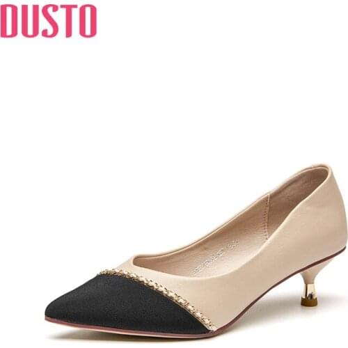 DUSTO 2021 new spring and autumn middle heel wine cup heel pointed shallow mouth single shoe womens shoes