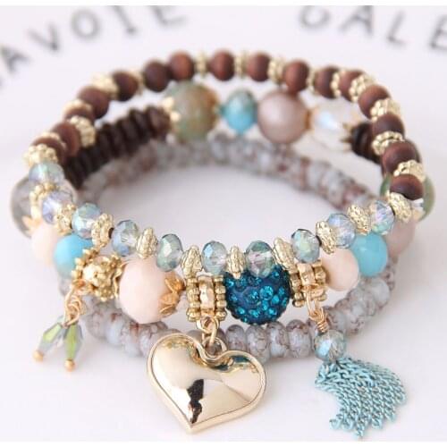 2021 NEW Tassel Creative Round Beads Love Crystal Bracelet Retro Fashion Ethnic Style Bangles for Women