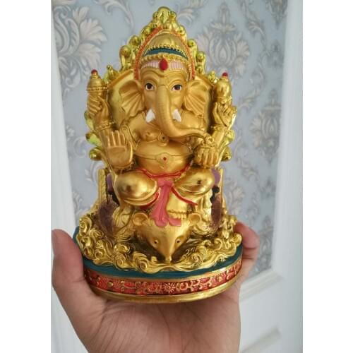 VERY GOOD 18CM HOME OFFICE Talisman Southeast Asia India, Thailand efficacious God of Wealth Gilding Ganesha Buddha statue