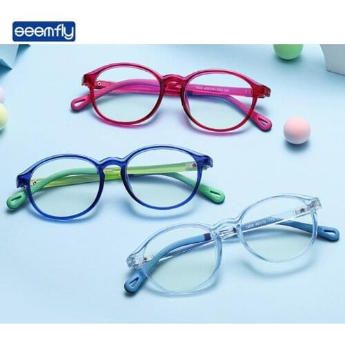 Seemfly Retro Round Children Glasses Frame Clear Lens Silicone Ultralight TR Optical Eyeglasses Plain Spectacles For Boys Girls
