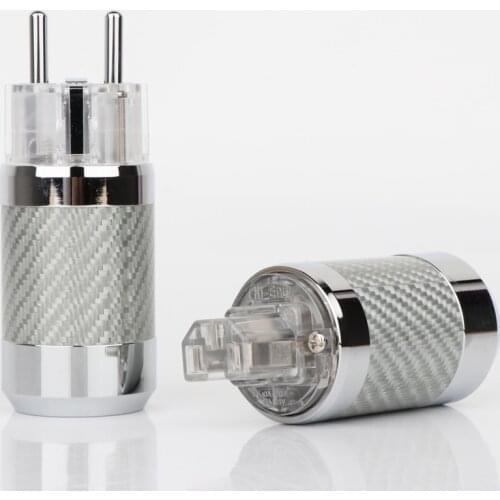 1 pair Hi-End Carbon Fiber Rhodium Plated EU Power Plug hifi IEC Female Plug connector