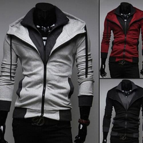 Autumn and winter fashion color mosaic sweater cardigan Hooded Jacket casual male male