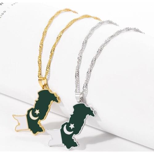 Pakistan Map & Flag Pendant Necklaces Gold Silver Color Pakistani Ethnic Jewelry Accessories Chain Necklace Choker For Women men