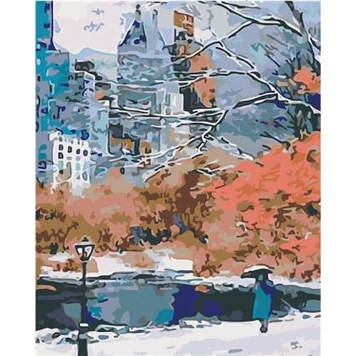 PhotoCustom Paint By Numbers Kits On Canvas Seascape DIY Frame 60x75cm Oil Painting By Numbers Tower Scenery Hand Painting Decor
