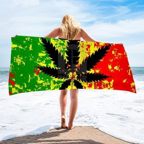 Surf Poncho Microfiber Bath Towel Jamaica Flag Leaves Large Beach Towels Quick Dry Green Yellow Beach Mat Beach Towel for Adults