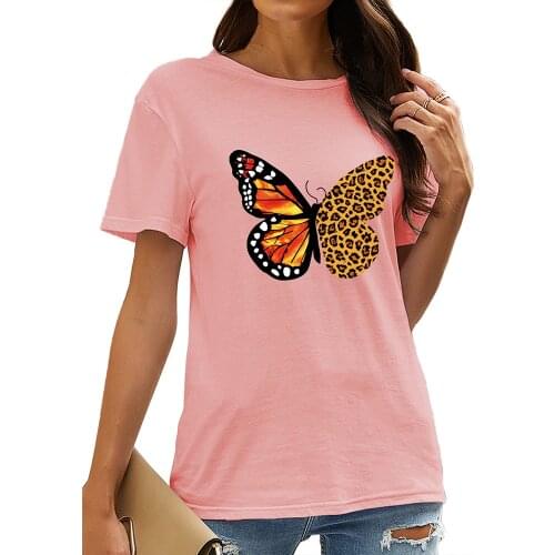 Casual Short Sleeve Tops for Women Daily Basic Tshirt Butterfly Print Ladies T-Shirt 2021 Summer New Harajuku Slim Fit Tops D30