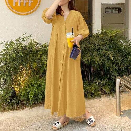 Holiday Long Shirt Dress ZANZEA Women Casual Solid Dress Elegant V Neck Kaftan Robe Button Down Beach Half Sleeve Maxi Sundress
