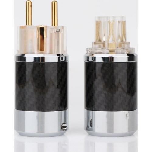 Preffair BCF4-TEG Top Clear Carbon Fiber Gold Plated With gasket European standard AC Power Plug IEC Female Plug DIY Mains Powe