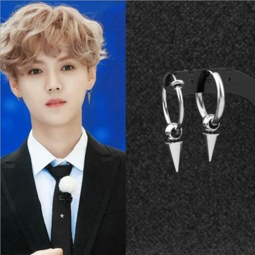 Kpop with the Korean Star v Fashion Male and Women Niche Long Earrings Men Asymmetric Minimalist Jewelry Bulletproof Youth Group