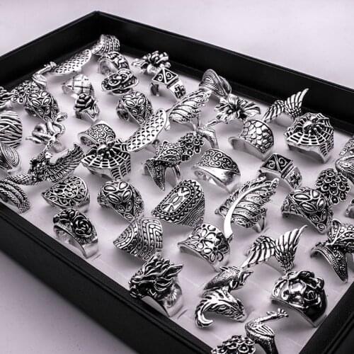 Mix Styles 10 Pcs/Lot Vintage Rings for Women 2016 Retro Punk Rings Bohemia Tibetan Silver Plated Rings Women Free Shipping