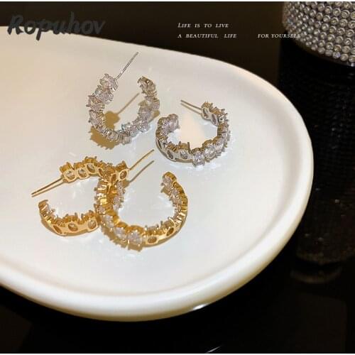 Ropuhov 2021 New 925 Silver Fashion Jewelry Woman Gift Letter C Earring Stud Luxury Bling Wholesale