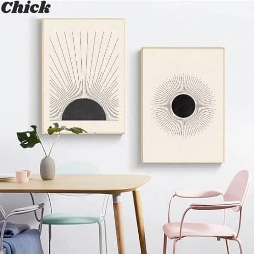 Scandinavian Sun Map Mid-Century Modern Printing Neutral Color Style Poster Canvas Painting Mural Living Room Home Decoration