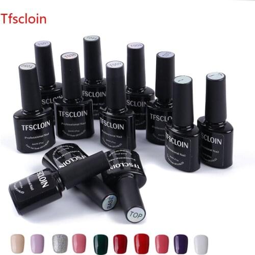 Tfscloin Semi Permanent Enamel Hybrid Nail Gel Polishes 12PCS Set Color Coats Base Top Sealing Layer Varnish Nail Art Manicure