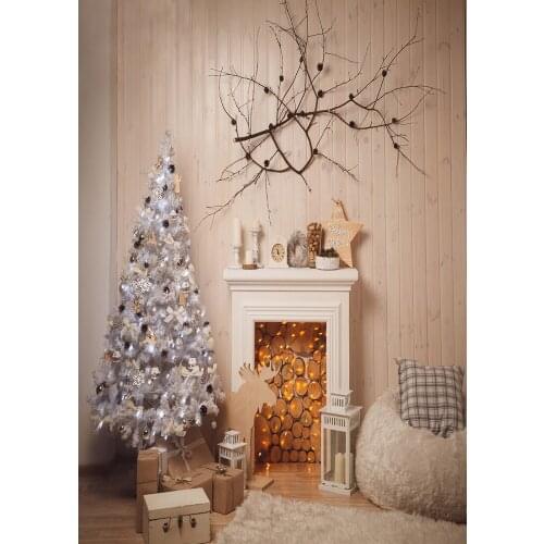 Christmas Tree Fireplace Carpet Photographic Backgrounds Vinyl Party Backdrop Photo Studio for Children Portrait Photoshoot