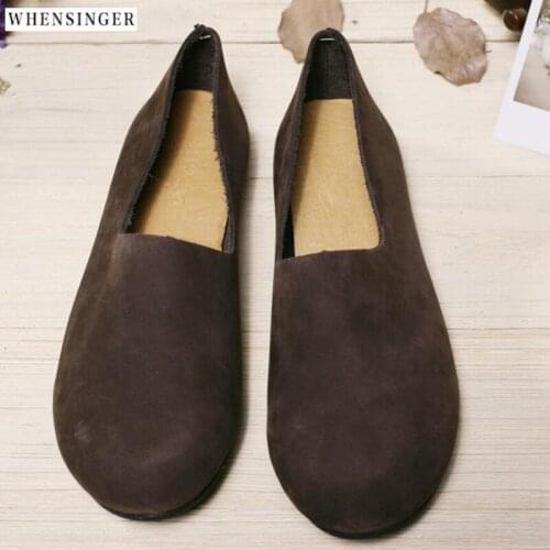 Whensinger - Women Flat Shoes loafers Genuine Leather Casual soft Flats Shoe Comfortable Driving shoes Ventilation