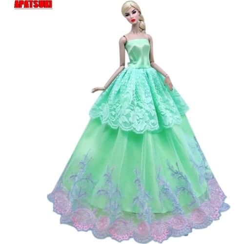 Green Lace Multi-layer Wedding Dress For Barbie Doll Outfits Clothes Fashion Party Gown For 1/6 BJD Dolls Accessories Toys