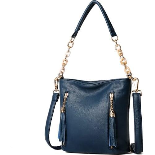 Womens Handbag Counter Genuine Elegant Lady Shoulder Bag Designer Tassel Female Crossbody Bucket Bag Fashion Female Banquet Bag