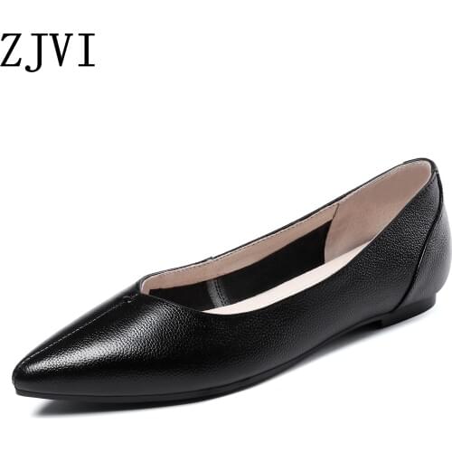 ZJVI Woman Fashion Pointed Toe Flats 2020 Women Genuine Leather Summer Autumn Ladies Mother Girls Black Red New Party Shoes