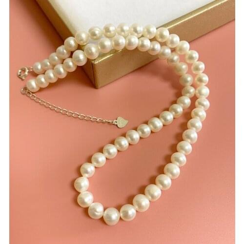 White Round Pearl Necklace 5-6mm Natural Freshwater Pearl 925 Sterling Silver Choker Necklaces For Women