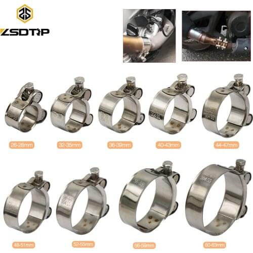 ZSDTRP Motorcycle Stainless Steel 304 Single Exhaust Pipe Clamp Tube 26-63mm Exhaust Clamp Clip For Slip-on Type Muffler