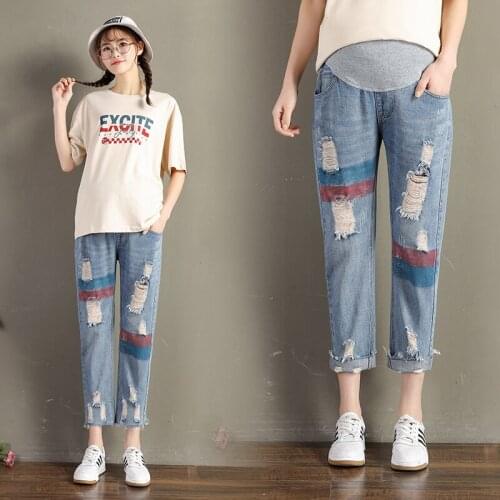 313# Maternity pants Spring Autumn Maternity Jeans Belly Support Pants Elastic Waist Maternity Trousers