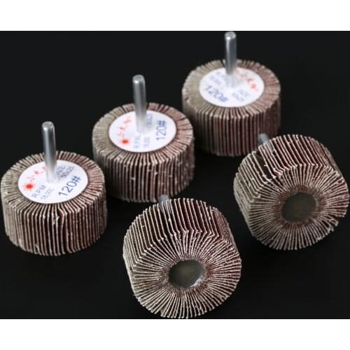 5Pcs Aluminum Oxide Flap Wheel Grinding Buffing Sandpaper Flap Wheel Head 50mm +Mandrel 6mm For Dremel Rotary Tool 120-Grit