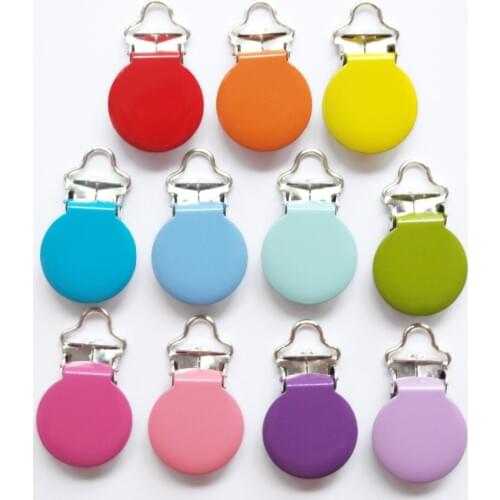 55 pcs/lot Metal Round Baby Pacifier Clips / Suspender Clips Solid Color Holders Infant Soother Clasps Holders With Plane Head