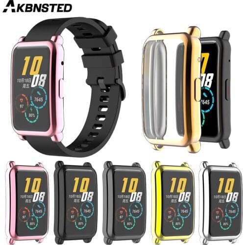 AKBNSTED Plating TPU Silicone Glass Screen Protector Case Shell Edge Frame For Huawei Honor Watch ES Full Watch Case Accessories