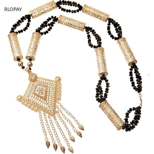 Luxury Algeria Trendy Beads Necklace Chain Gold Water Drop Tassels Pendant Wedding Caftan Shoulder Chest Jewelry