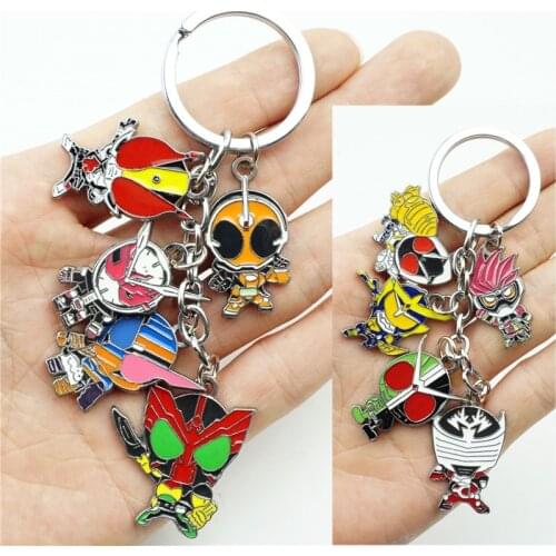 Anime 5 in 1 Set Masked Kamen Keychain Rider Keyring Cartoon Figures Alloy Metal Pendant Key Ring Cosplay Accessories Gift