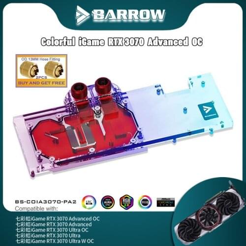 Barrow GPU Block For Colorful RTX 3070 Advanced OC, Full Covered Graphics Card VGA Cooler, 5V M/B SYNC, BS-COIA3070-PA2