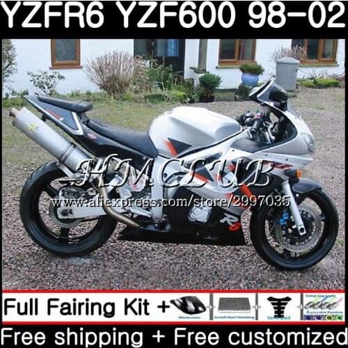 Bodys For YAMAHA YZF600 YZF R6 1998 1999 2000 2001 2002 13HC.17 YZF 600 YZF-R6 YZF-600 YZFR6 Silver black 98 99 00 01 02 Fairing