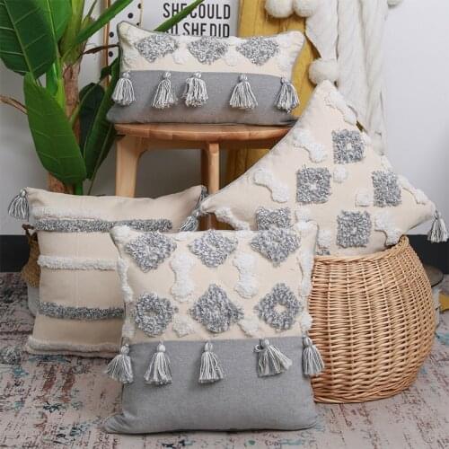 Boho Style Cushion Cover Plush With Tassels Cute Moroccan Style Pillow Case Macrame Home Sofa Decor Waist Pillowcase