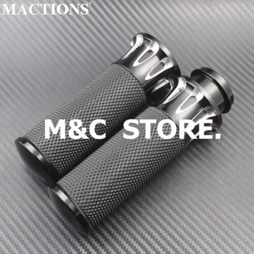 Black Electronic Grips CNC Handle Bar Hand For Harley Softail Slim Fat Boy Touring FLHX Street Electra Glide