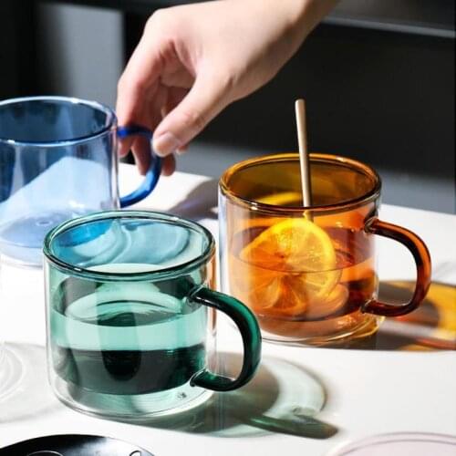 Colored Glass Double-layer Cup Home Glass Color Cup Office Coffee Milk Cup Office Juice Cup