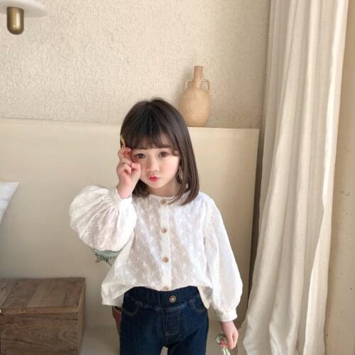Kids Shirts for Girls 2021 Spring New Toddler Girls Korean Puff Sleeve Short Blouse Child Clothes Baby New Arrival White Shirts