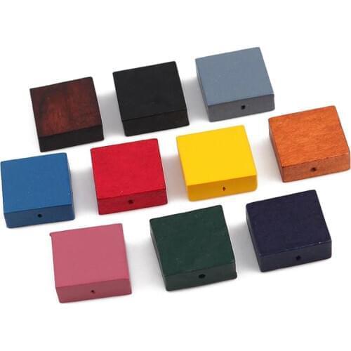 Doreen Box Wood Spacer Beads Geometric Square Colorful DIY Making Bracelets Necklace Jewelry Charm Loose Wood Spacer Beads,30PCs