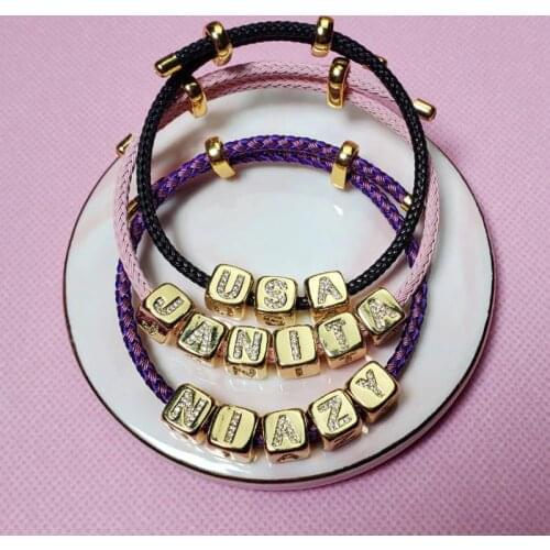 Customized Words Bracelet Initial Letter Bangles for Women CZ Cubic Zirconia Stainless Steel Bracelet