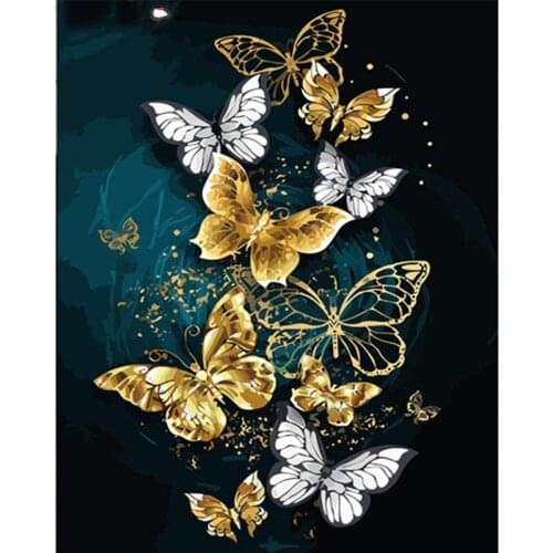 Golden Butterfly Animal DIY Painting By Numbers Hand Painted Oil Painting Adult Child Picture Colouring Home Decor Unique Gift