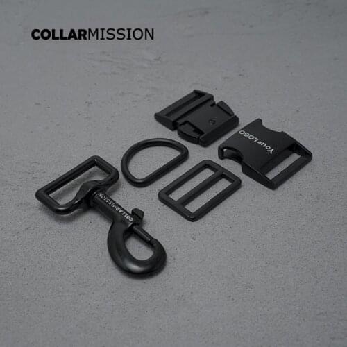 Metal buckle+Tri-Glid+D ring+metal dog clasp/set)Engraved 30mm black buckle DIY dog collar set harness good quality DIY parts