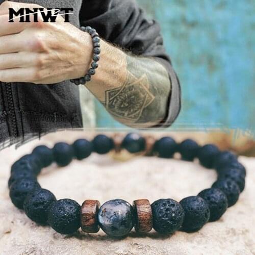 MNWT New 8mm Volcanic Stone Lava Wooden Bead Bracelet Men Fashion Sport Bracelet Mens Jewelry Bracelets