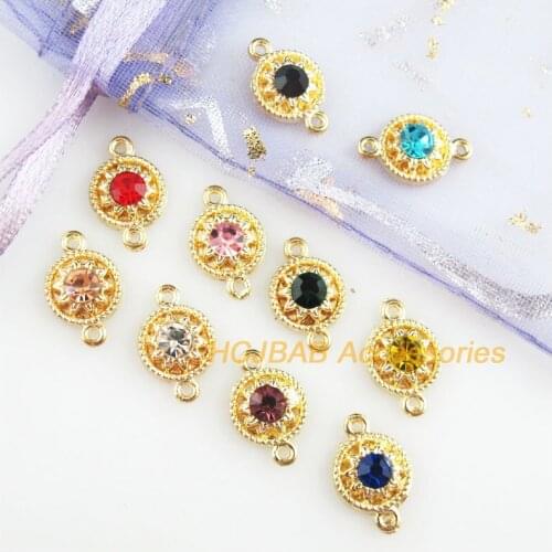 Fashion 30Pcs New Daisy Charms Gold Color Retro Mixed Crystal Connectors 9x14mm