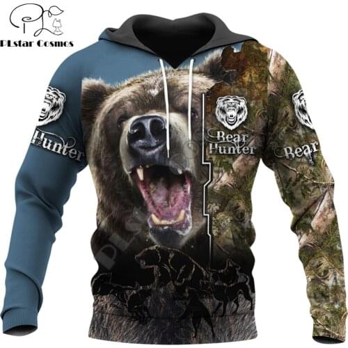 Bear Hunter Pattern 3D All Over Printed Mens Autumn Hoodie Sweatshirt Unisex Streetwear Casual Zip Jacket Pullover KJ624